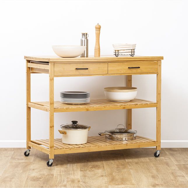 Isla de bambú "Linha" de 2 cajones y 2 niveles - 189606