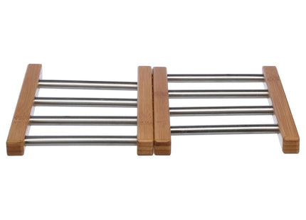 Posa platos extensible de bambú/Inox - 100181A