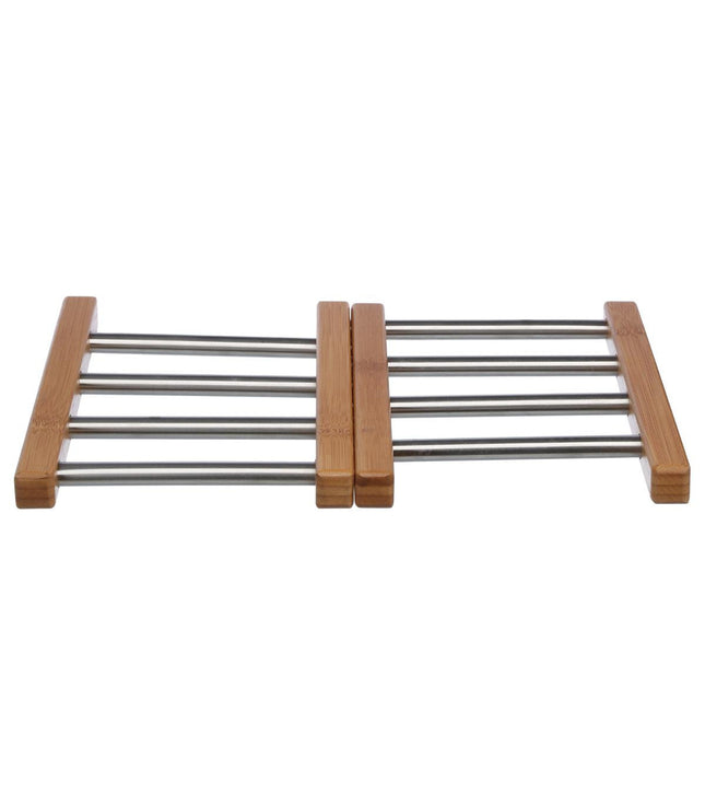 Posa platos extensible de bambú/Inox - 100181A