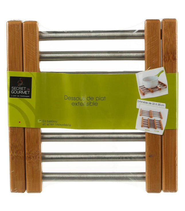 Posa platos extensible de bambú/Inox - 100181A
