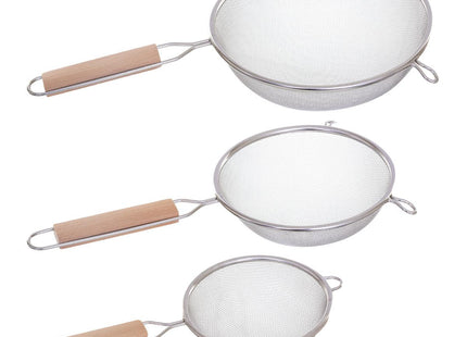 Colador inox set de 3 con mango de madera - 103502
