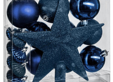 Kit navideño de 18 piezas surtidas Bolas y Escudo, azul noche - 113044BN