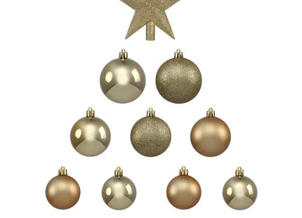 Kit navideño de 18 piezas surtidas Bolas y Escudo, dorada - 113044OR