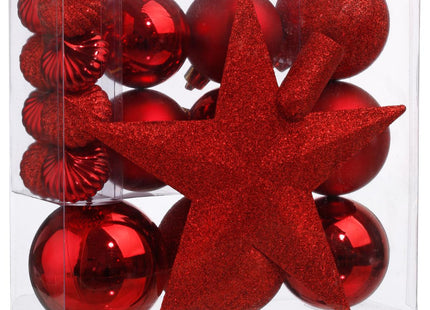 Kit navideño de 18 piezas surtidas Bolas Rojas y Escudo - 113044RD
