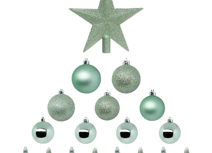 Kit navideño de 18 piezas surtidas Bolas y Escudo, verde almendra - 113044VN