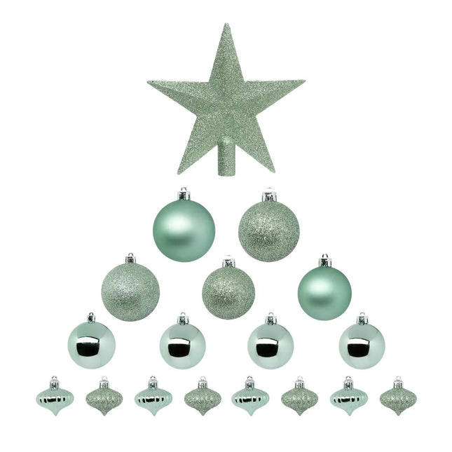 Kit navideño de 18 piezas surtidas Bolas y Escudo, verde almendra - 113044VN