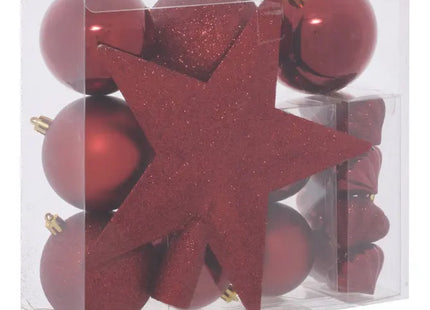Kit navideño de 18 piezas surtidas Bolas y Escudo, granate - 113044VS