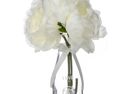 Arreglo de 3 peonias en jarrón cristal A25cm – 114801