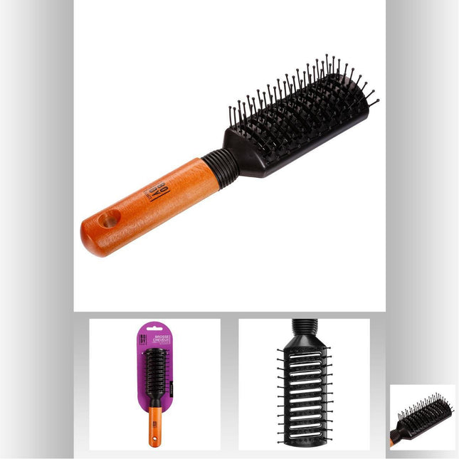 Cepillo para el cabello cabeza rectangular con mango de madera - 116975A