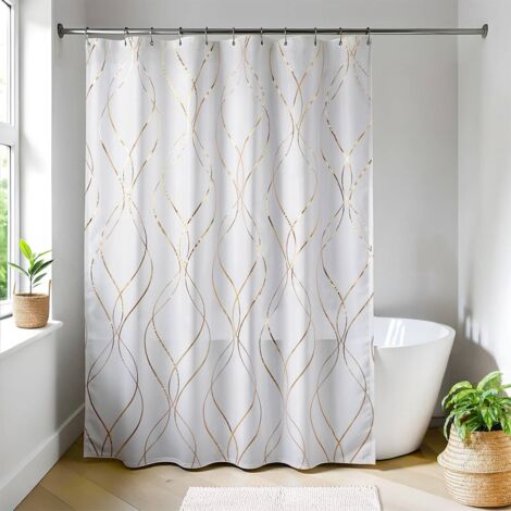 CORTINA DE DUCHA POLIESTER 180X200 CM CON 12 ANILLOS DE DUCHA  EPURE GOLD - 1205789