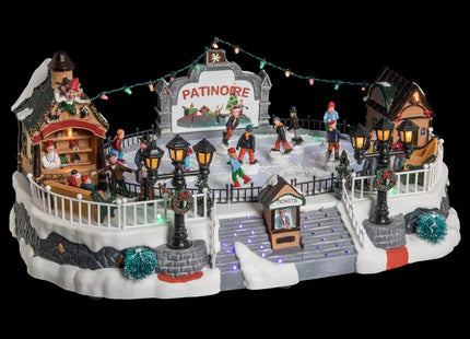 Pueblo navideño "Pista de hielo" musical/animada con 24 LED - 121898
