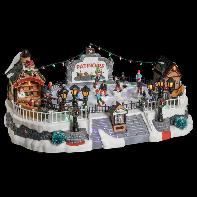 Pueblo navideño "Pista de hielo" musical/animada con 24 LED - 121898
