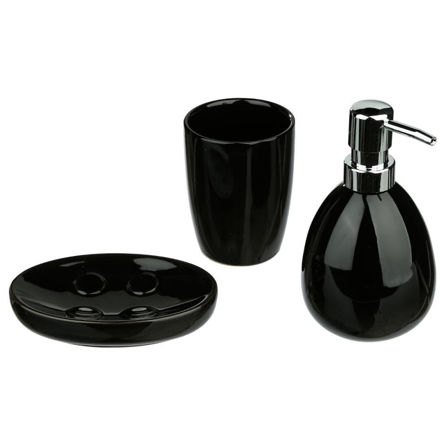 Set de 3 accesorios de baño en cerámica negro "Sun" - 123416