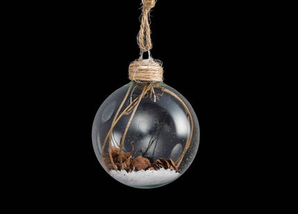 Bola navideña interior de cristal de 6cm con rama y piña - 128117D