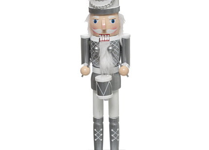 Cascanueces de madera blanca y plata A38cm - 128324S