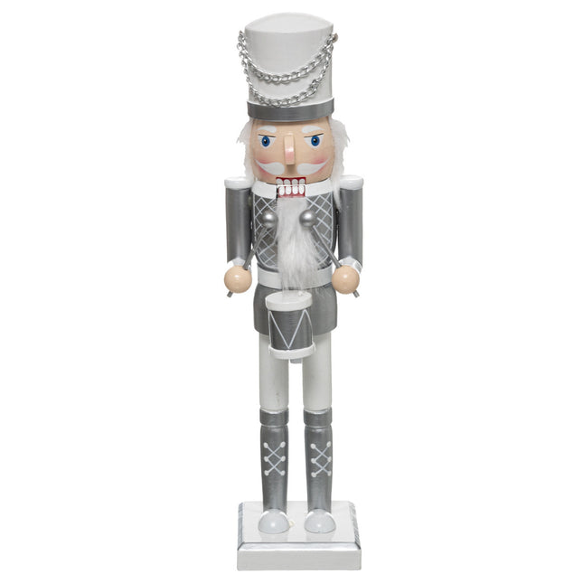 Cascanueces de madera blanca y plata A38cm - 128324S