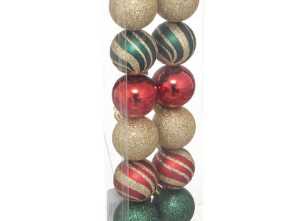 Juego de 12 bolas navideñas D4cm Verde Rojo y Dorado - 129153B1