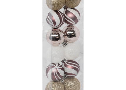 Juego de 12 bolas navideñas D4cm Madera de rosa - 129153B1