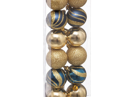 Juego de 12 bolas navideñas D4cm dorado y azul - 129153BO