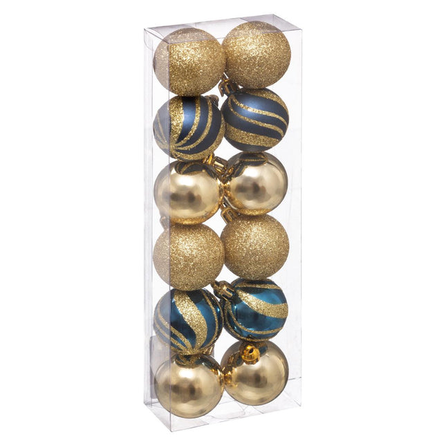 Juego de 12 bolas navideñas D4cm dorado y azul - 129153BO