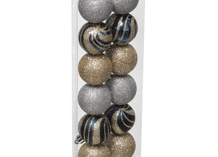 Juego de 12 bolas navideñas D4cm Champán azul y plateado - 129153L2