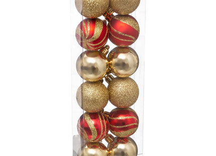 Juego de 12 bolas navideñas D4cm dorado y rojo - 129153RO