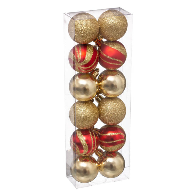 Juego de 12 bolas navideñas D4cm dorado y rojo - 129153RO