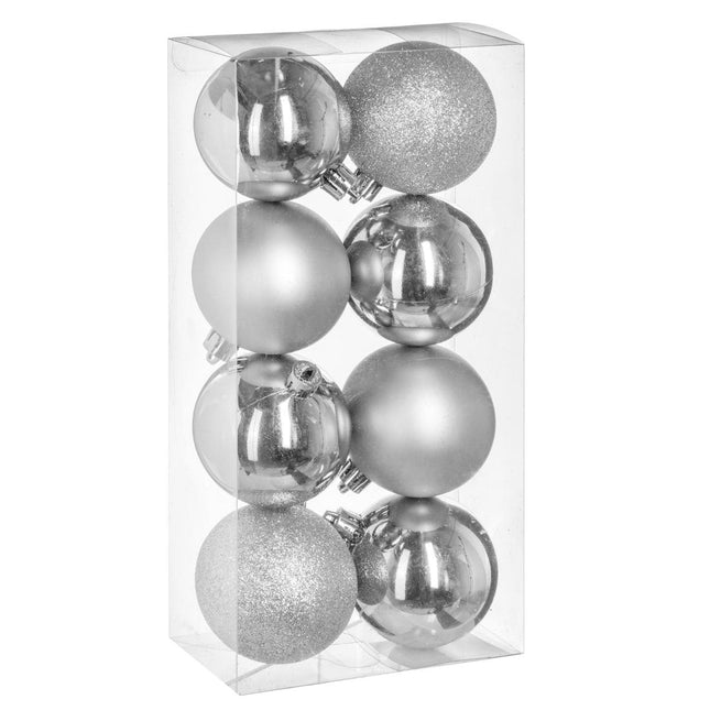 Juego de 8 bolas navideñas D7cm plateado - 129170AR