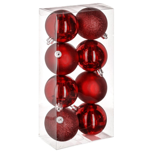 Juego de 8 bolas navideñas D7cm rojo - 129170RG