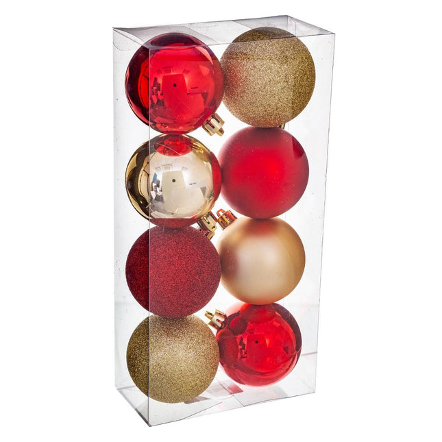Juego de 8 bolas navideñas D7cm rojo y dorado - 129170RO