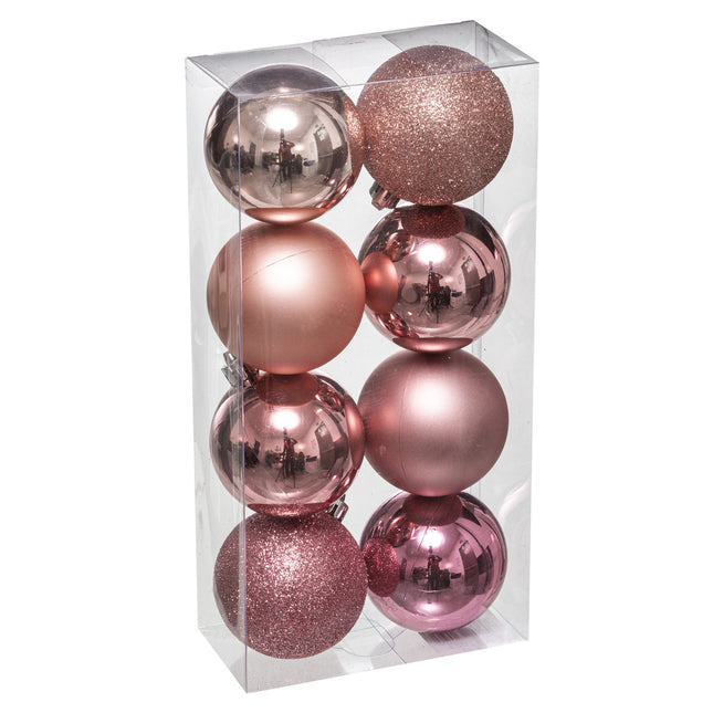 Juego de 8 bolas navideñas D7cm rosa - 129170SD