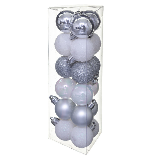 Juego de 18 bolas navideñas D3cm plateado y blanco - 129219AB