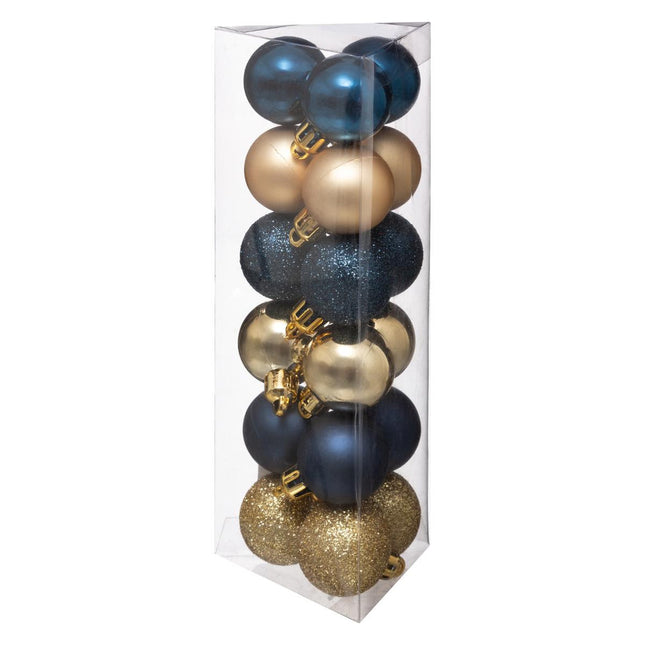Juego de 18 bolas navideñas D3cm azul y dorado - 129219BO