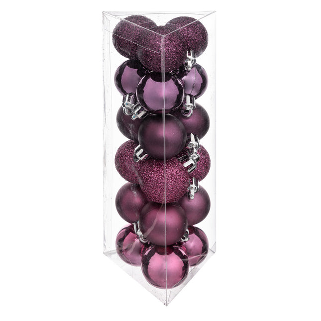 Juego de 18 bolas navideñas D3cm grosella y fucsia - 129219CD