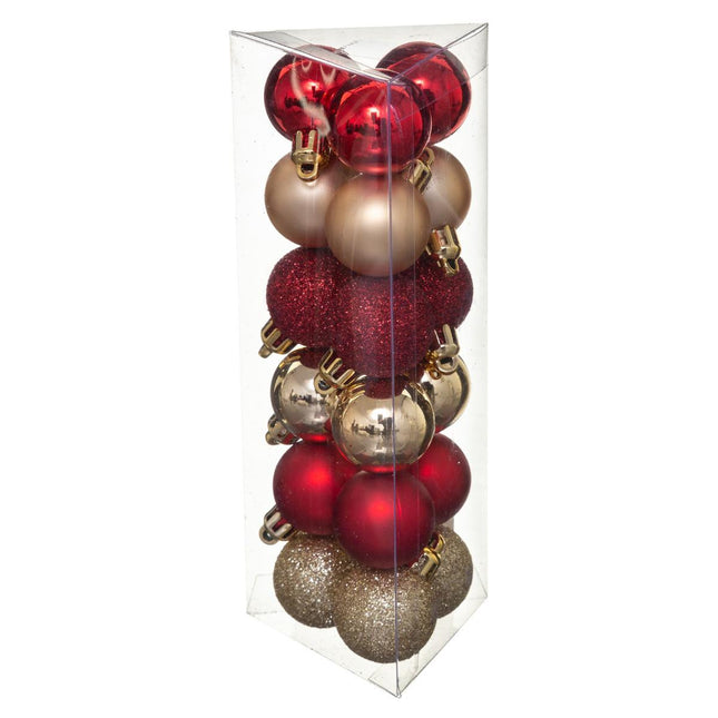 Juego de 18 bolas navideñas D3cm rojo y dorado - 129219RO