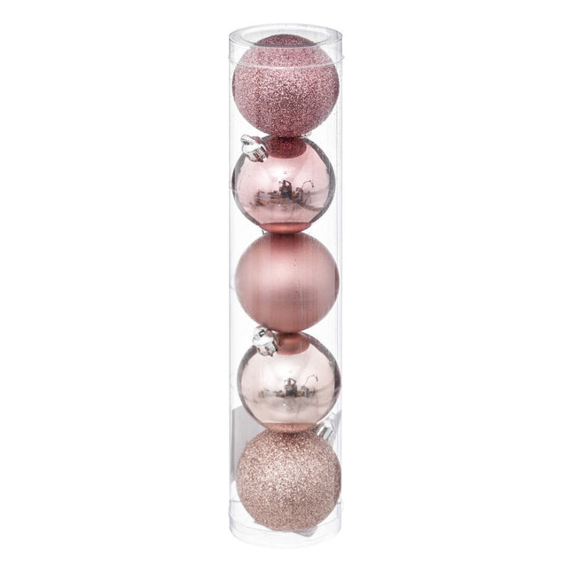 Juego de 5 bolas navideñas D5cm rosa - 129221SD