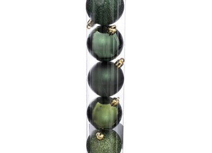 Juego de 5 bolas navideñas D5cm Verde oliva y caqui - 129221VD