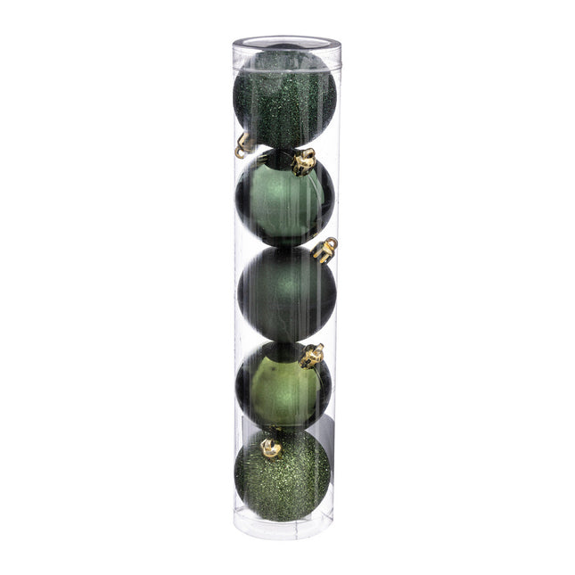 Juego de 5 bolas navideñas D5cm Verde oliva y caqui - 129221VD