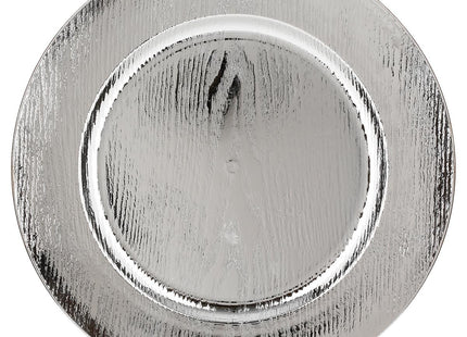 Plato de presentación redondo efecto madera D33 plateado - 129812AR