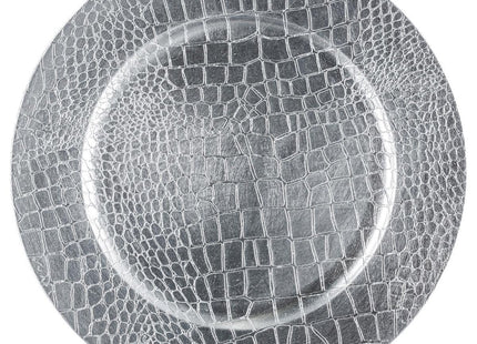 Plato de presentación redondo efecto croco D33 plateado - 129814AR
