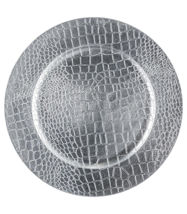 Plato de presentación redondo efecto croco D33 plateado - 129814AR