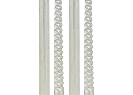 Juego de 4 velas con purpurina y varillas retorcidas H25 blanco - 129849BL