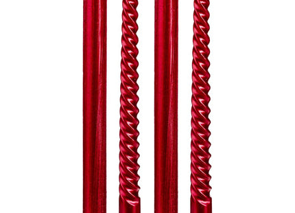 Juego de 4 velas con purpurina y varillas retorcidas H25 rojo - 129849RG