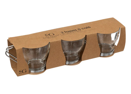 Set de 3 tazas de vidrio y acero inox 11cl - 134993