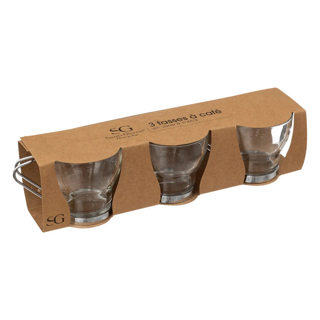 Set de 3 tazas de vidrio y acero inox 11cl - 134993