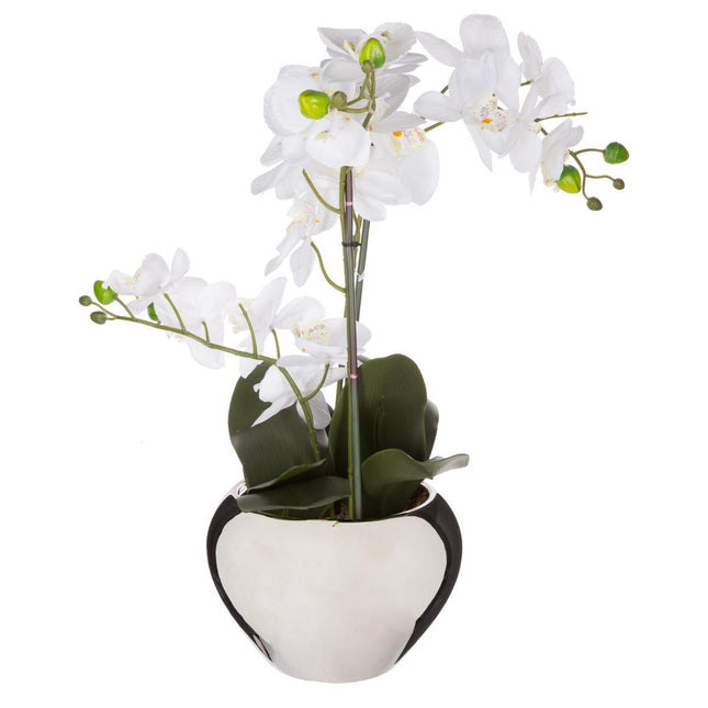 Orquídea en maceta plateada A57cm blanca - 136506