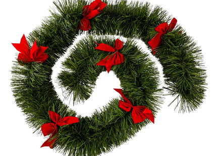 Guirnalda navideña de pvc verde y lazos rojos D20 x 270cm - 138421A