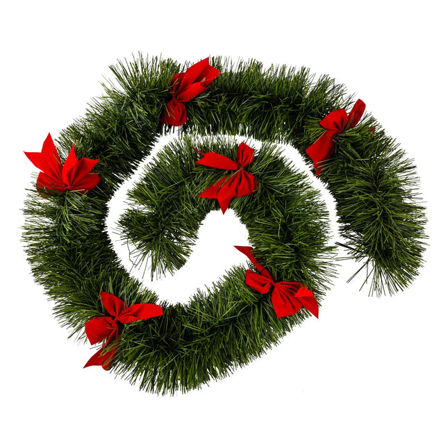 Guirnalda navideña de pvc verde y lazos rojos D20 x 270cm - 138421A