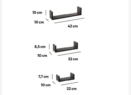 Estante de pared "Fixy" x3 negro - 138955A