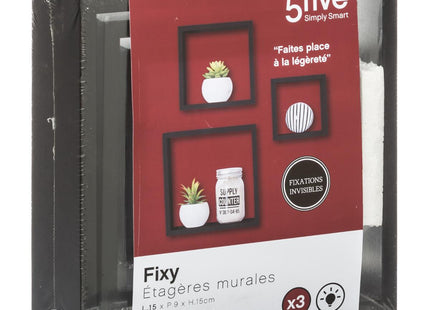Lote de 3 estantes "Fixy" de pared negro - 138956A